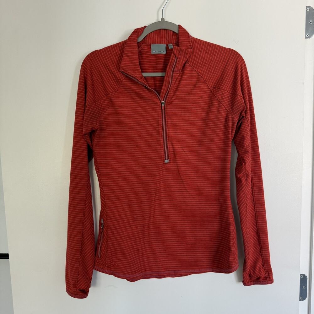 Athleta Orange Striped Running Wild Half Zip Athletic Athleisure Pullover medium
